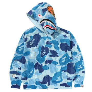 BAPE ABC Camo Crochet Relaxed Fit Shark Full Zip Hoodie Blue