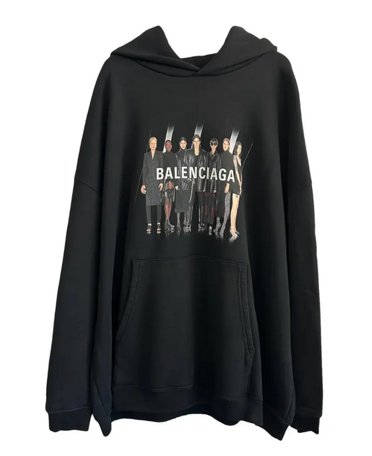 Balenciaga People Portrait Logo Hoodie Black