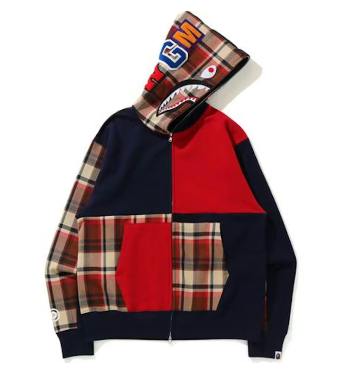 BAPE Check Shark Relaxed Full Zip Hoodie Red