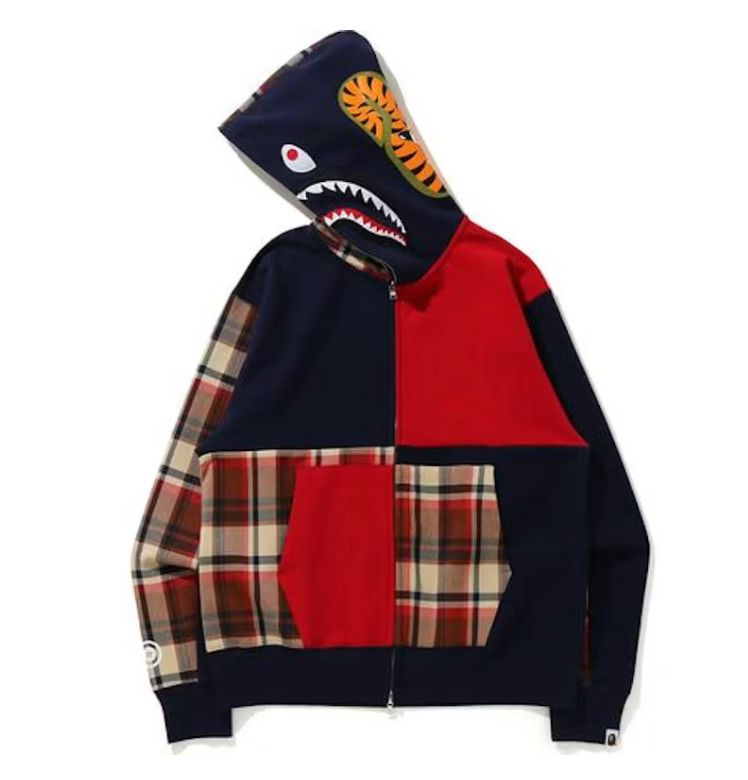 BAPE Check Shark Relaxed Full Zip Hoodie Red