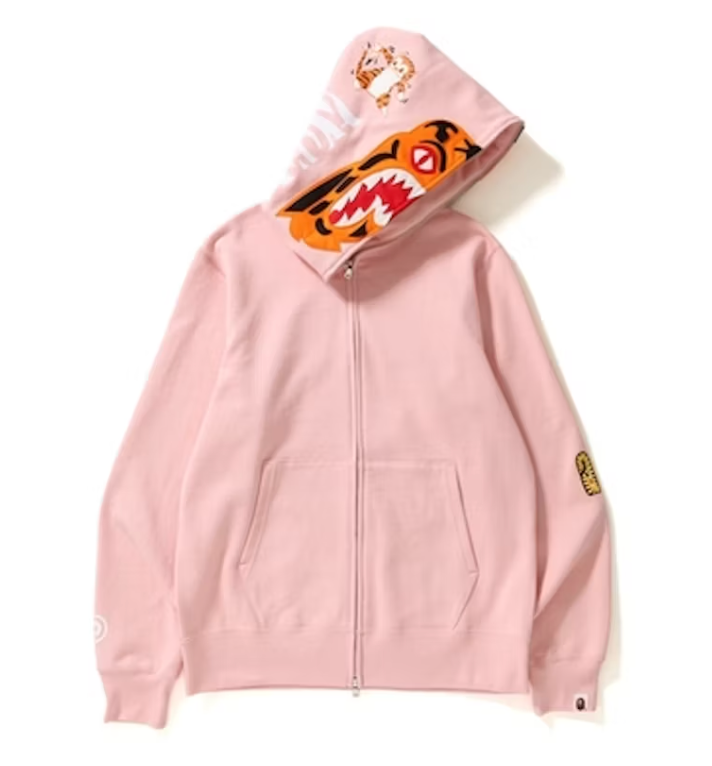 BAPE Tiger Full Zip Color Embroidery Hoodie Pink