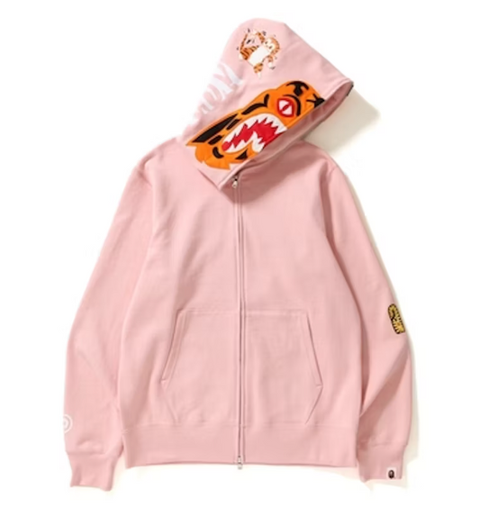 BAPE Tiger Full Zip Color Embroidery Hoodie Pink