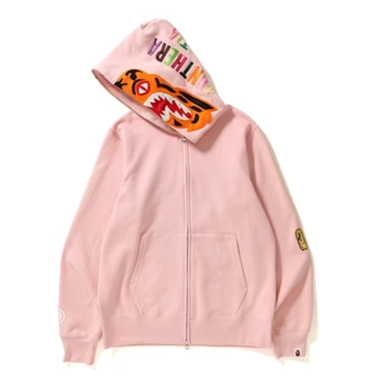 BAPE Tiger Full Zip Color Embroidery Hoodie Pink
