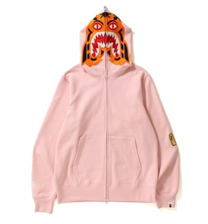 BAPE Tiger Full Zip Color Embroidery Hoodie Pink