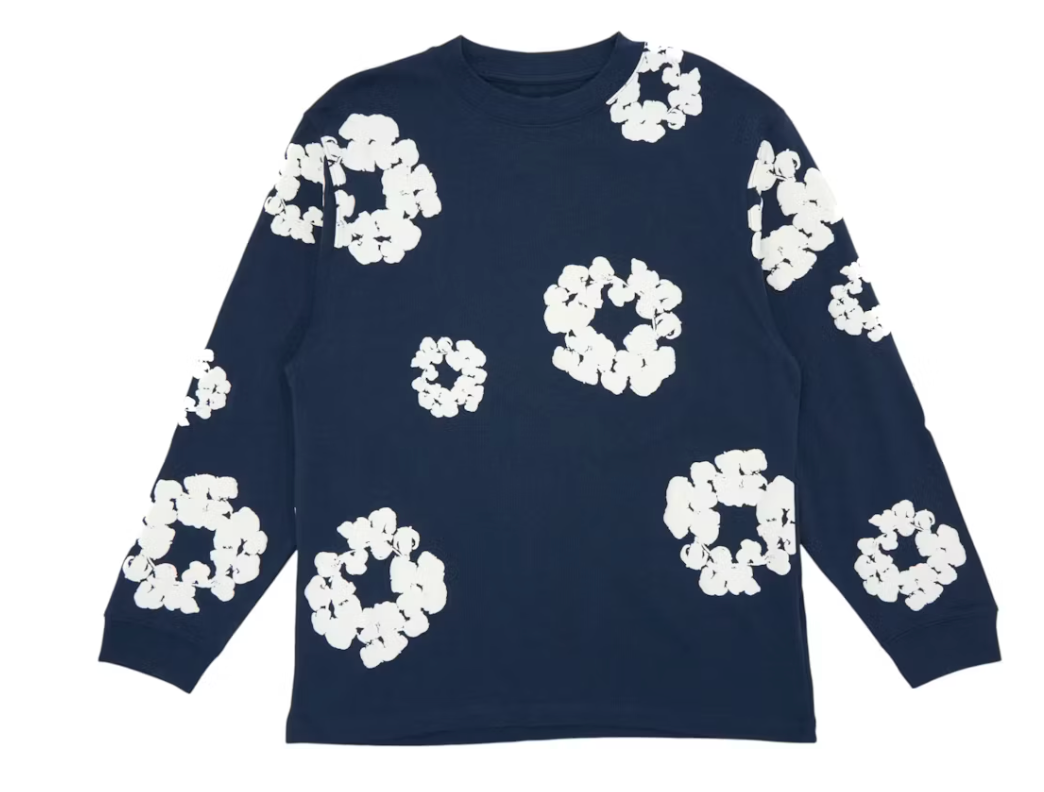 Denim Tears Long Sleeve Cotton Wreath T-shirt Navy
