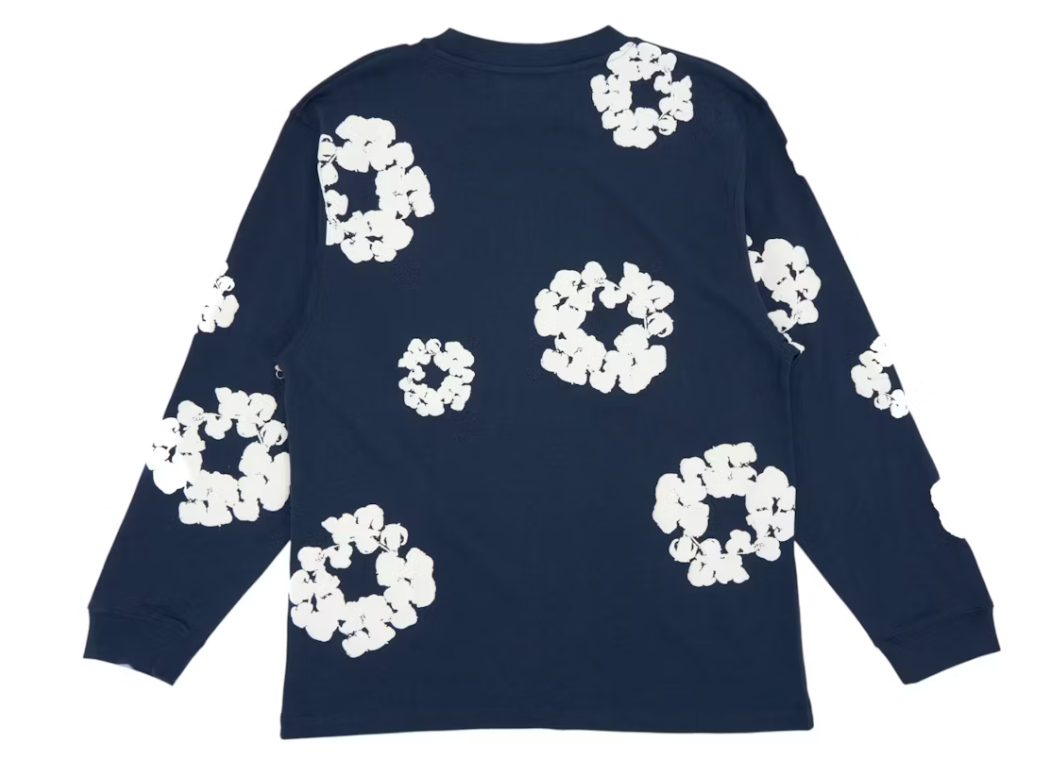 Denim Tears Long Sleeve Cotton Wreath T-shirt Navy