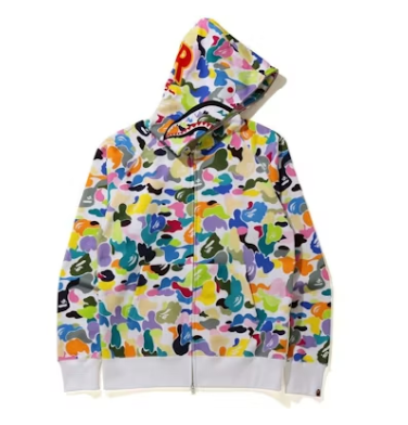BAPE Multi Camo Shark Full Zip "PONR" Hoodie White