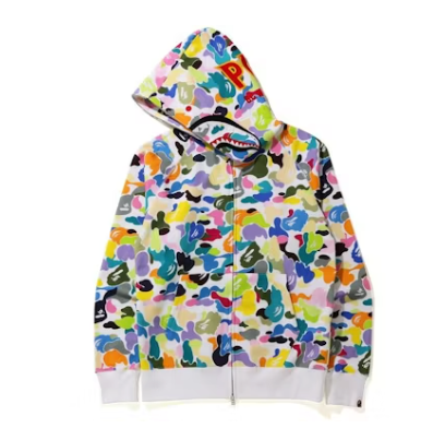 BAPE Multi Camo Shark Full Zip "PONR" Hoodie White