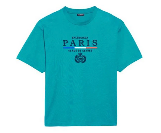 Balenciaga Paris Flag Logo T-Shirt Turquoise