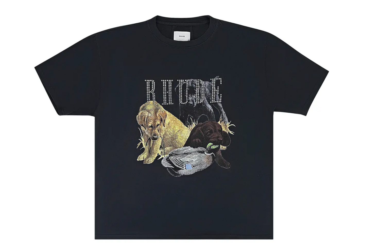 Rhude Rhinestone Hunting Dog Tee Vintage Black