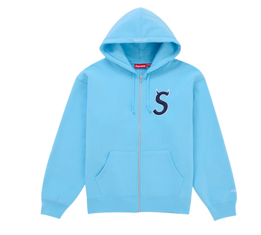 Supreme Devil S Logo Zip Up Hooded Sweatshirt Light Blue