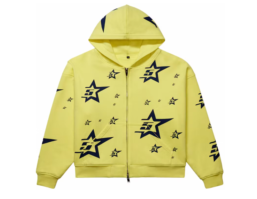 Sp5der Double Layer 5 Star Zip Hoodie Yellow