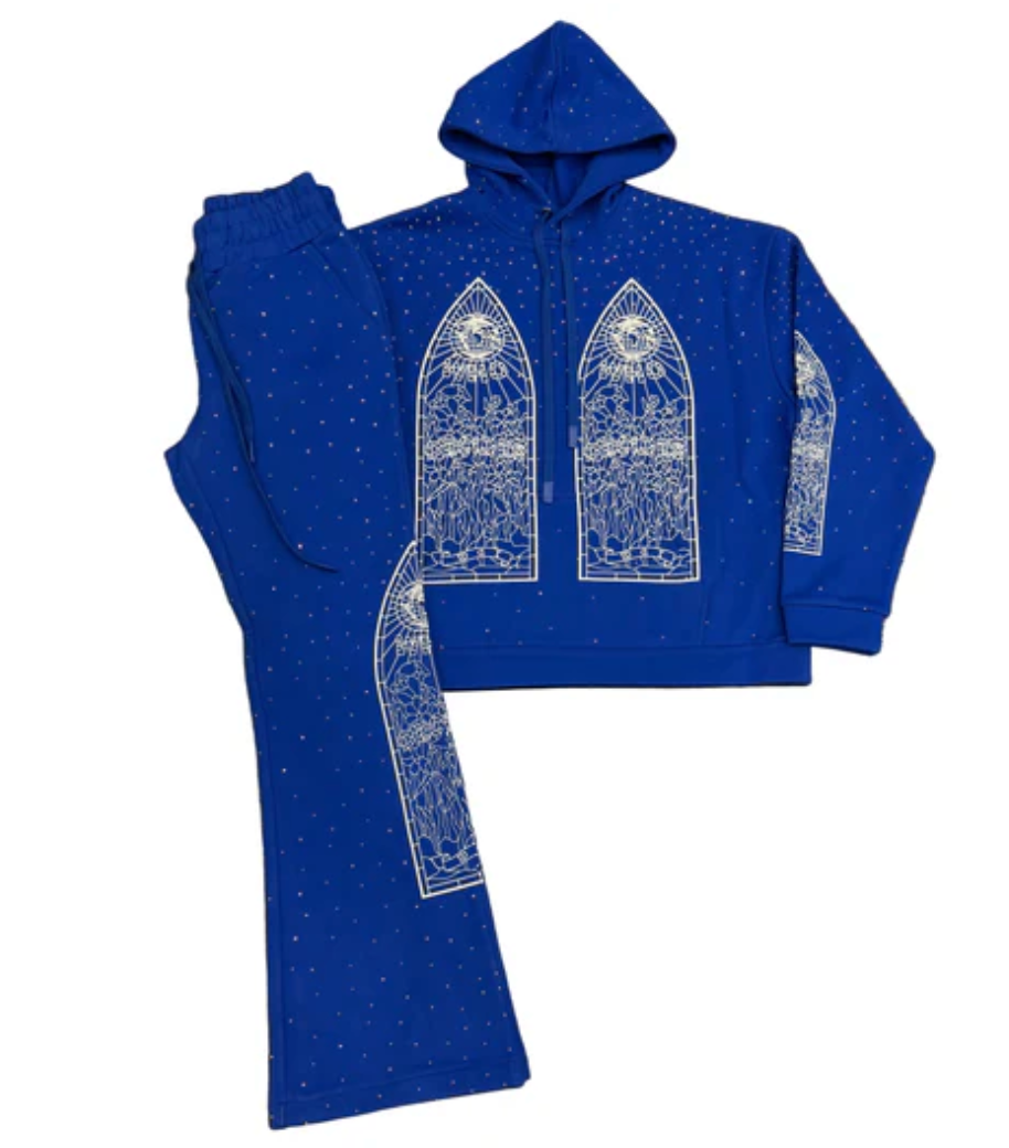 Who Decides War Rhinestone Sweatsuit Indigo