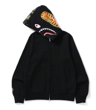 BAPE Shark Full Zip Hoodie Camo Hood Black