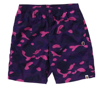 BAPE Color Camo Ape Head One Point Beach Shorts Royal Purple