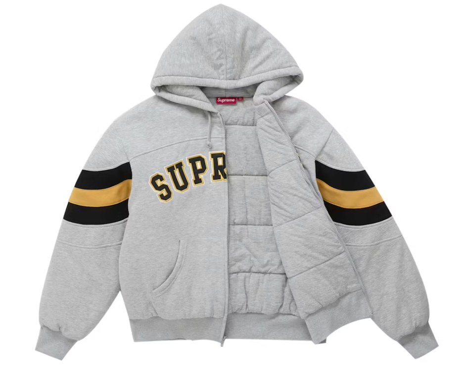 Supreme Filled Zip Up Hooded Sweatshirt Heather Grey
