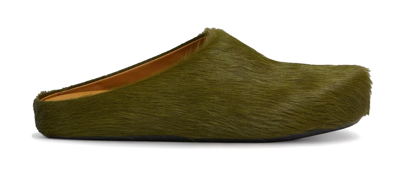 Marni Long Hair Calfskin Fussbett Sabot Mule Deep Sage