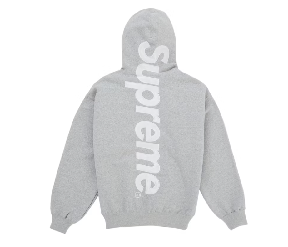 Supreme Satin Applique Hooded Sweatshirt (SS26) Heather Grey