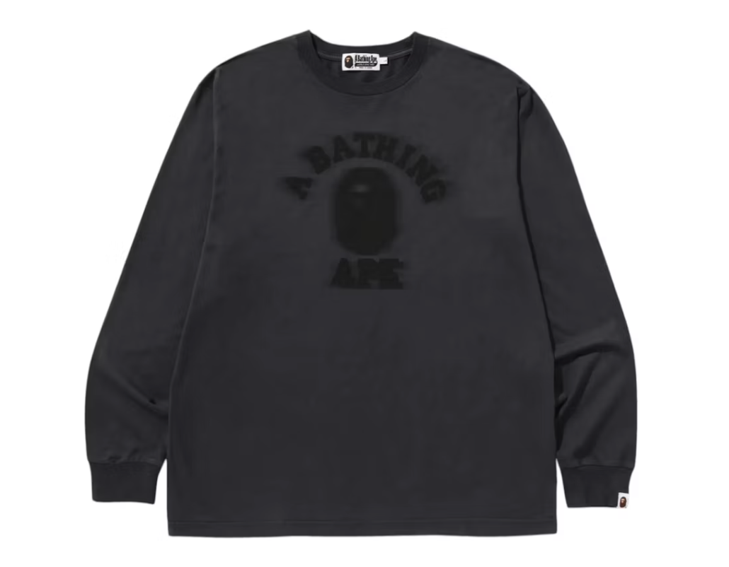BAPE Garment Dye College Relaxed Fit Ls Tee Charcoal