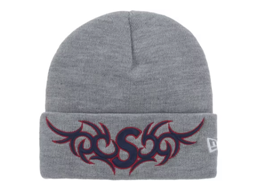 Supreme New Era Tribal S Logo Beanie Heather Grey