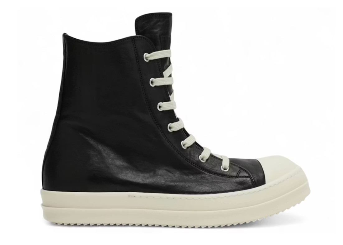 Rick Owens Leather High Black Milk Waxy Lamb Leather