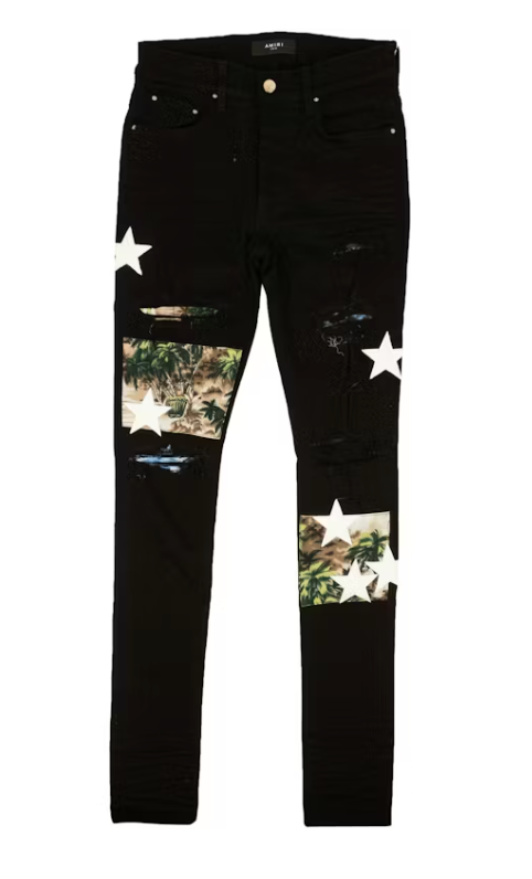 AMIRI Hawaiian Star Art Patch Skinny Jeans Black