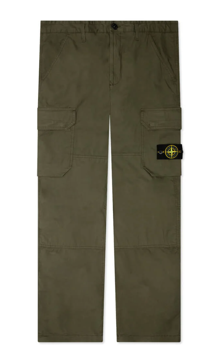 Stone Island Compass Patch Straight-Leg Cargo Trousers Olive Green