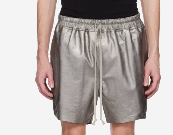 Rick Owens Hollywood Boxers Leather Shorts Gunmetal