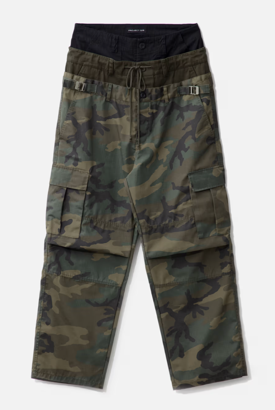 Project G/R 3 Layered Cargo Pants Camo Green