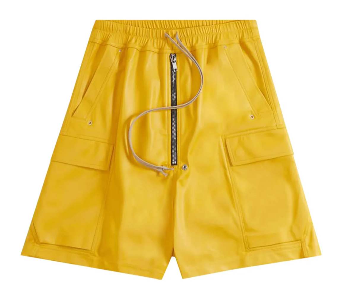 Rick Owens Leather Cargobela Shorts Lemon