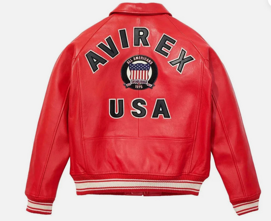 Avirex Icon Leather Bomber Jacket Red Black