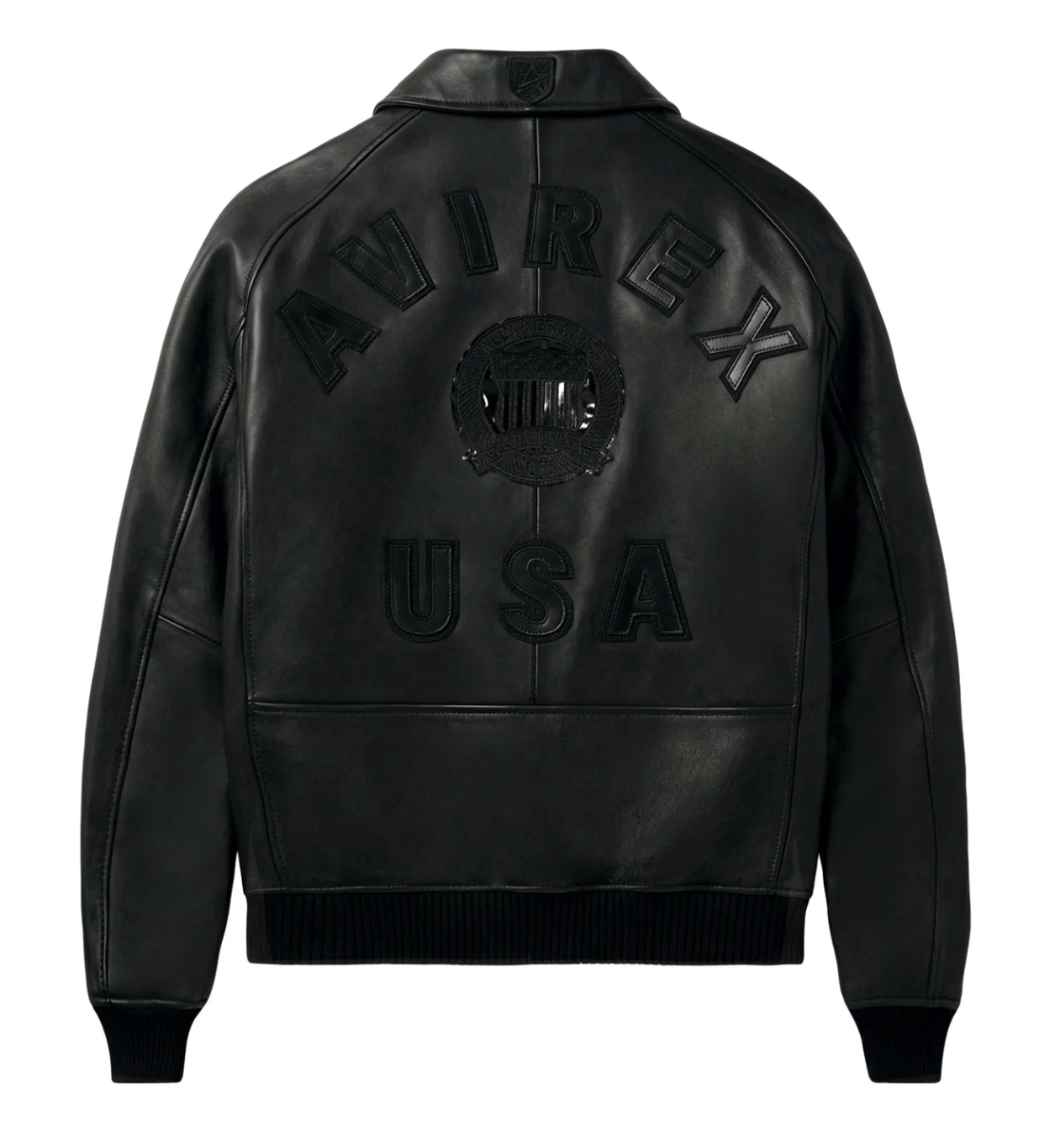 Avirex Icon Leather Bomber Jacket Black Black