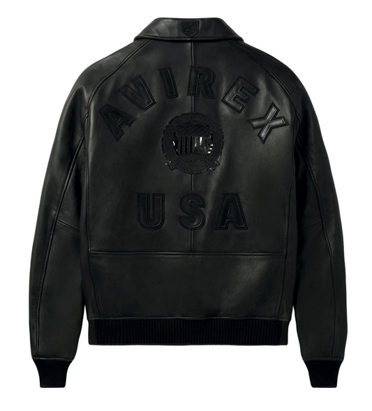 Avirex Icon Leather Bomber Jacket Black Black