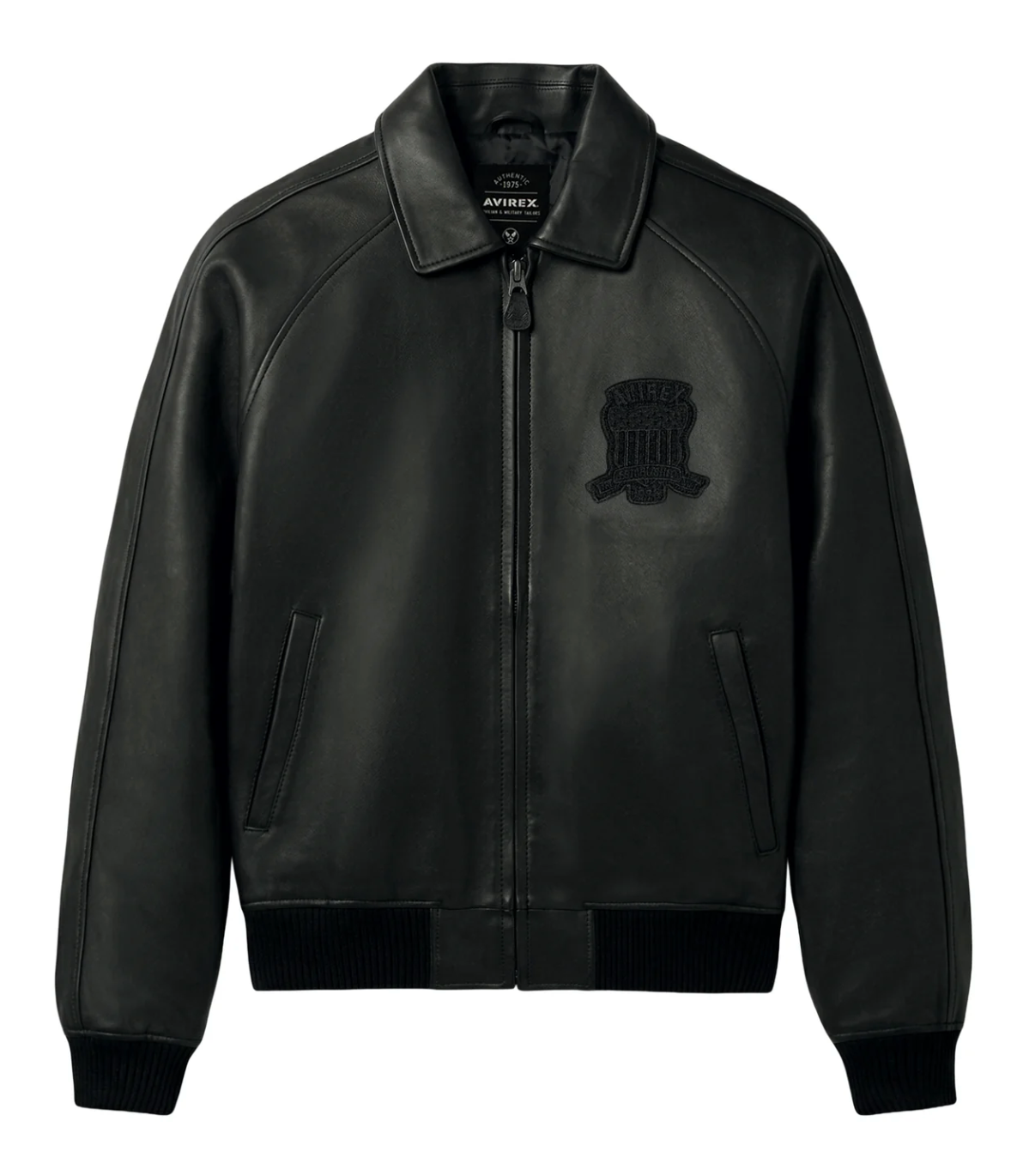 Avirex Icon Leather Bomber Jacket Black Black