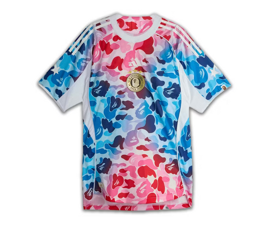 adidas x BAPE Football Graphic Slim Jersey T-shirt Blue/Pink