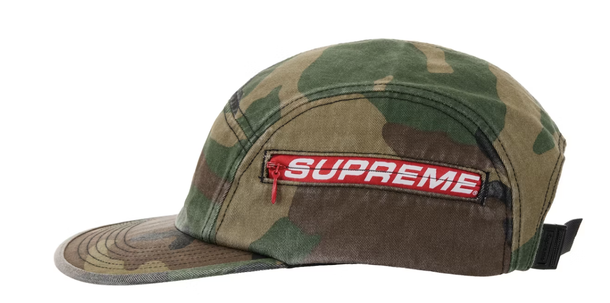Supreme Side Zip Camp Cap (SS26) Woodland Camo