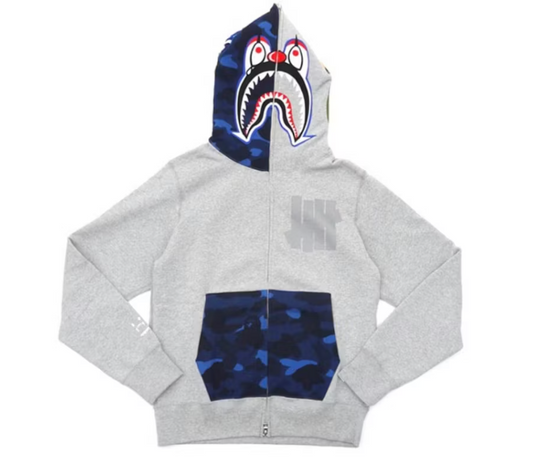 BAPE X Undefeated Mr Cartoon Color Camo Hood/Pocket Full Zip Clown Shark Hoodie Grey/Blue