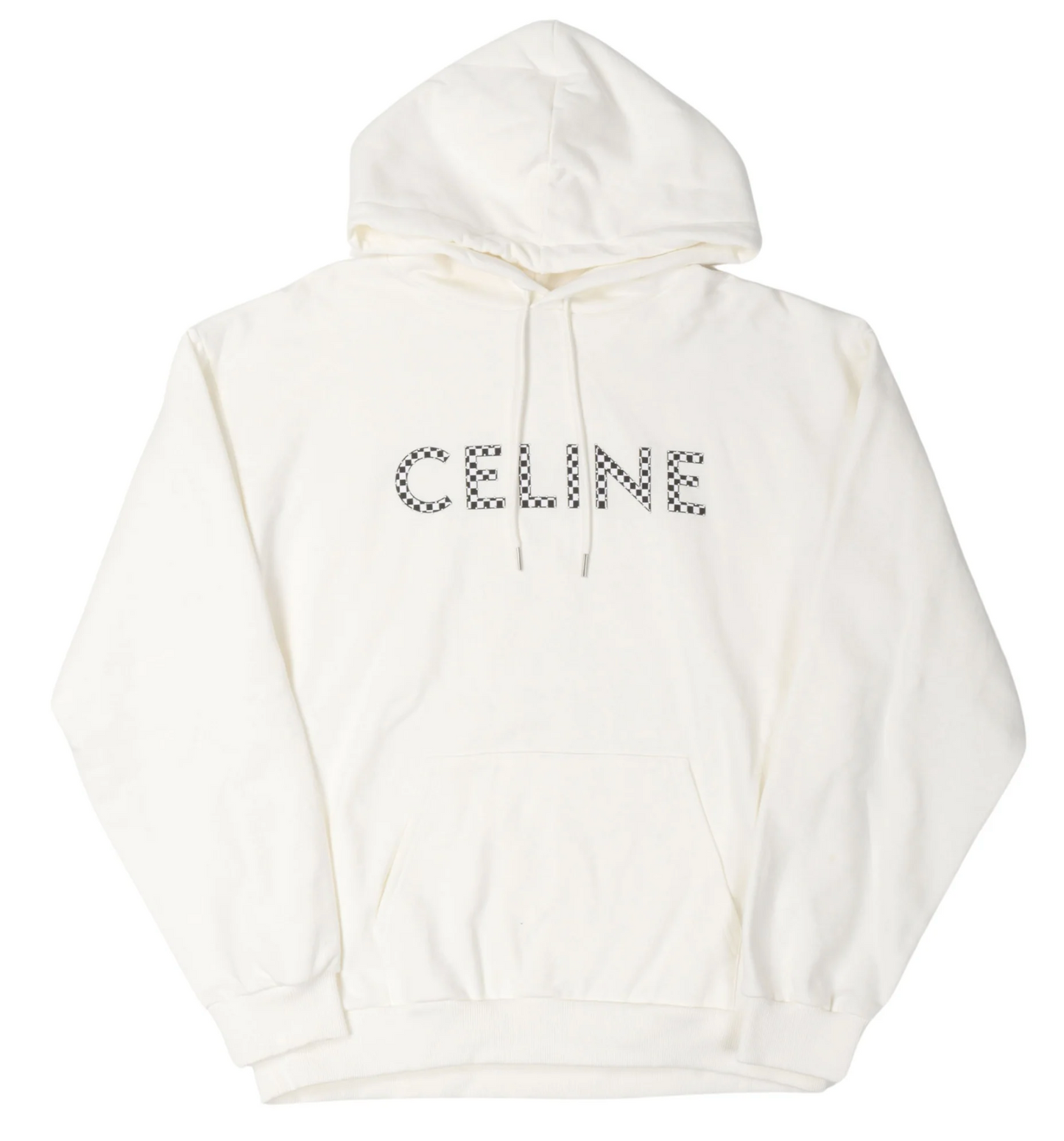 Celine Checkerboard Logo Hoodie White