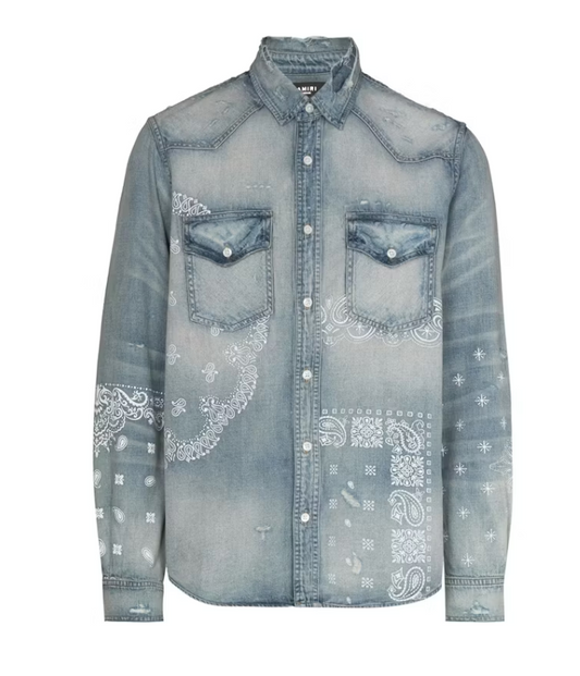 AMIRI Bandana Print Denim Shirt Clay Indigo