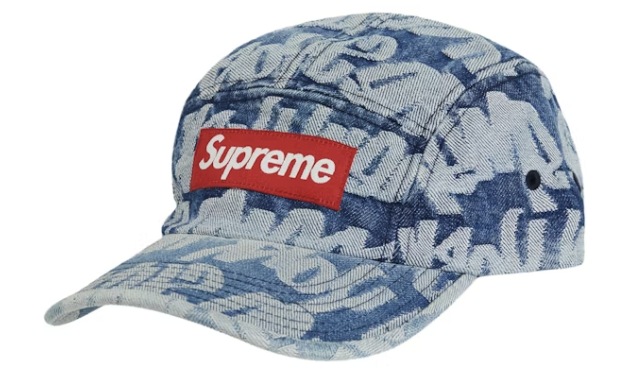 Supreme Fat Tip Jacquard Denim Camp Cap Blue