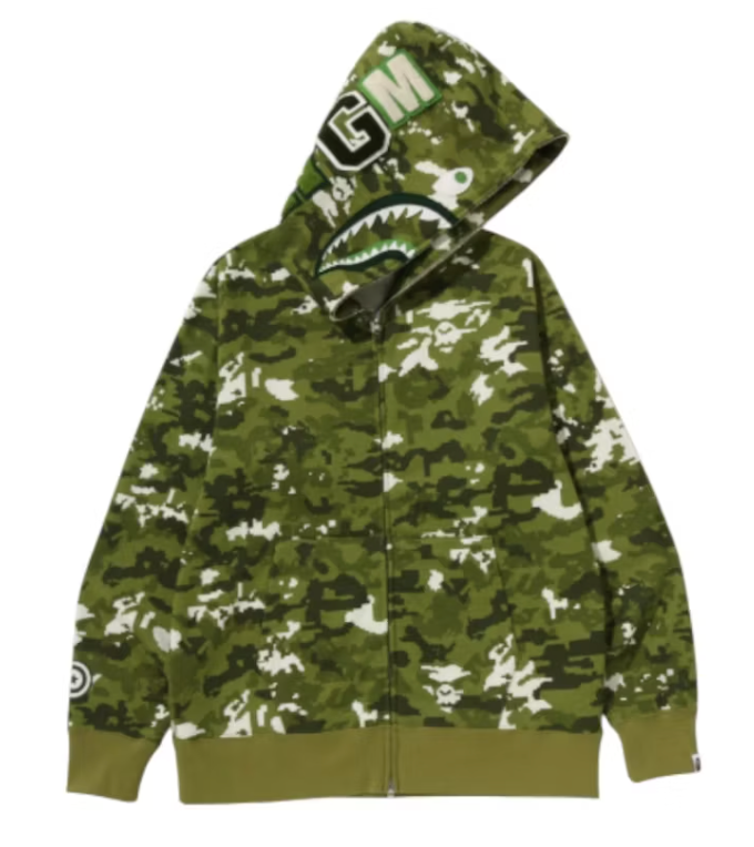 BAPE Multi Pixel Camo Shark Regular Fit Full Zip Hoodie Green/Olive/White
