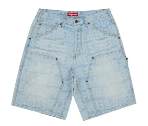 Supreme Repeat Jacquard Double Knee Denim Short Light Washed Indigo