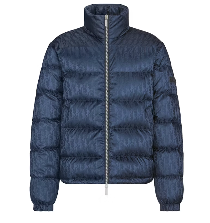 Dior Oblique Down Jacket Navy Blue Technical Jacquard
