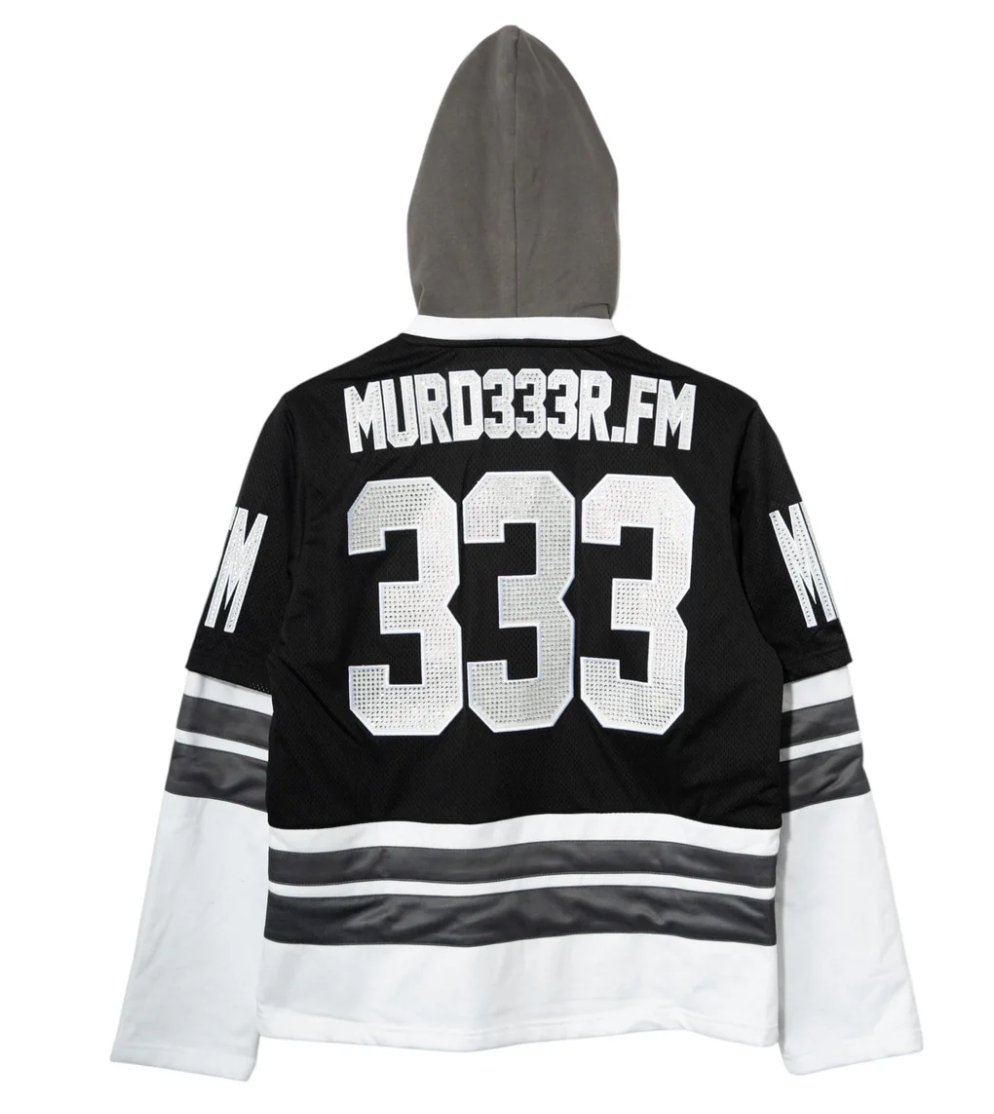 MURD333R FM LA IC333 Hooded Hockey Jersey Sweatshirt Black