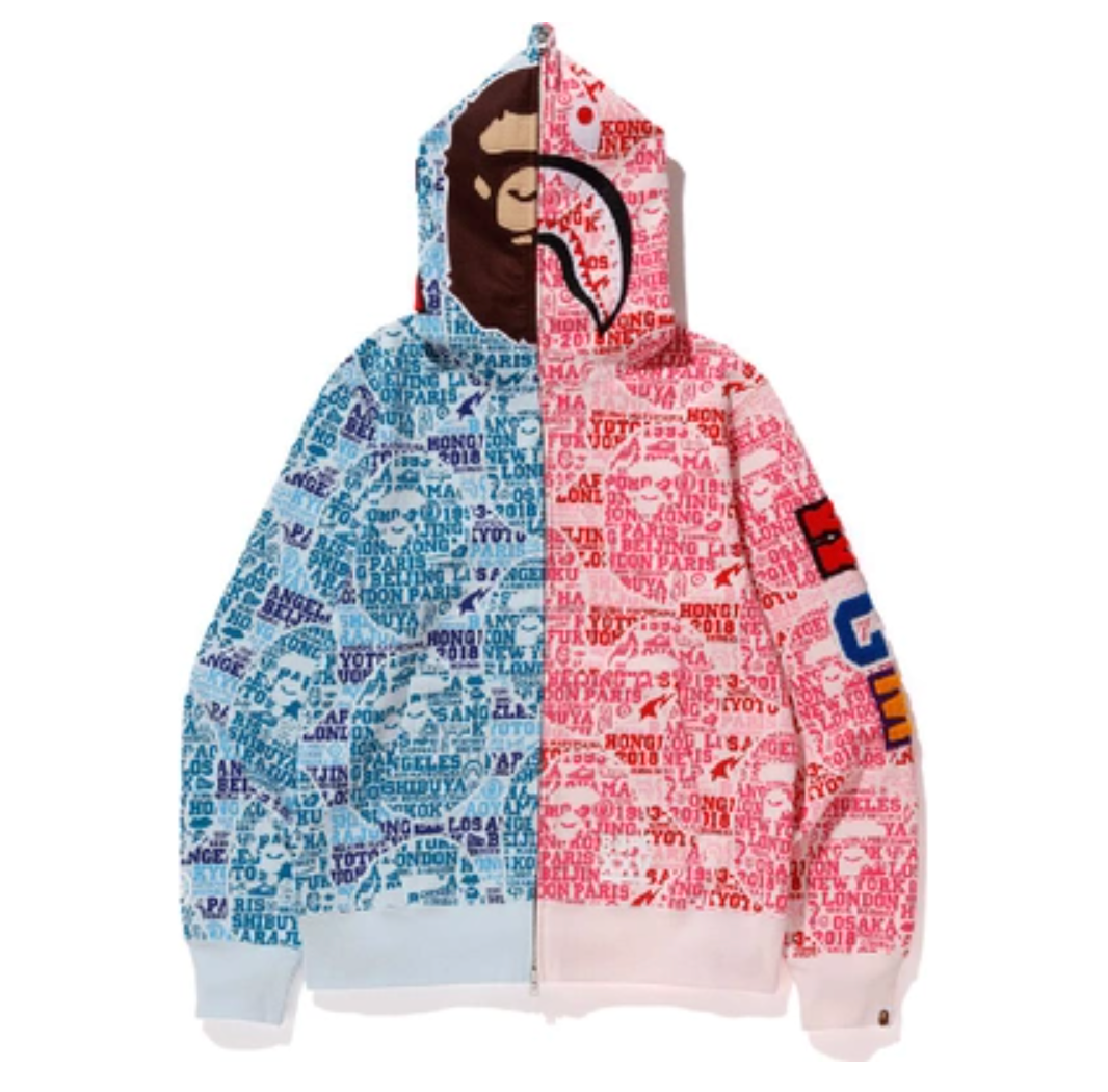Bape XXV Cities Camo 2nd Ape Shark Half Full Zip Hoodie Blue/Pink