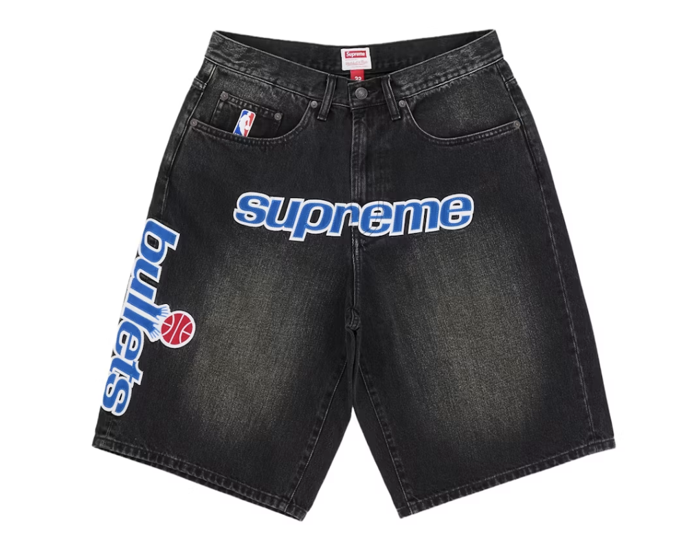 Supreme Mitchell & Ness Washington Bullets Baggy Denim Short Black