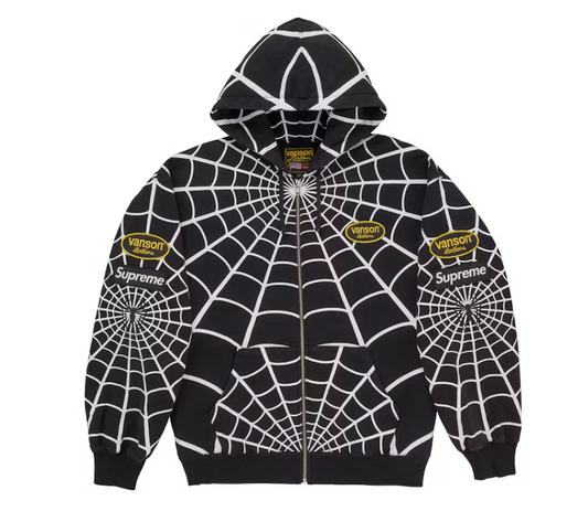 Supreme Vanson Leathers Spider-Man Zip Up Hooded Sweatshirt Black