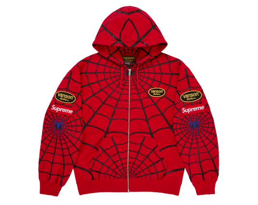 Supreme Vanson Leathers Spider-Man Zip Up Hooded Sweatshirt Red