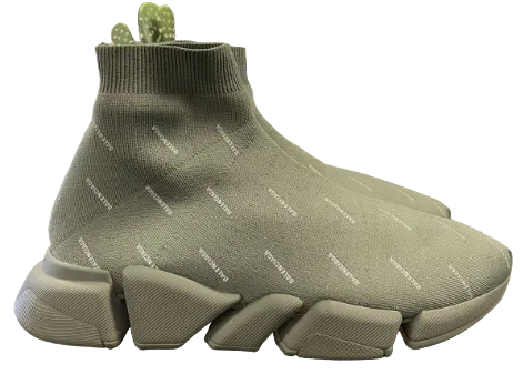 Balenciaga Speed 2.0 Recycled Knit All Over Print Reflective Logo Khaki