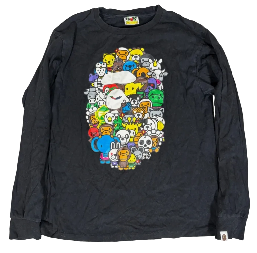 Bape Multi Character Collage Big Ape Long Sleeve
